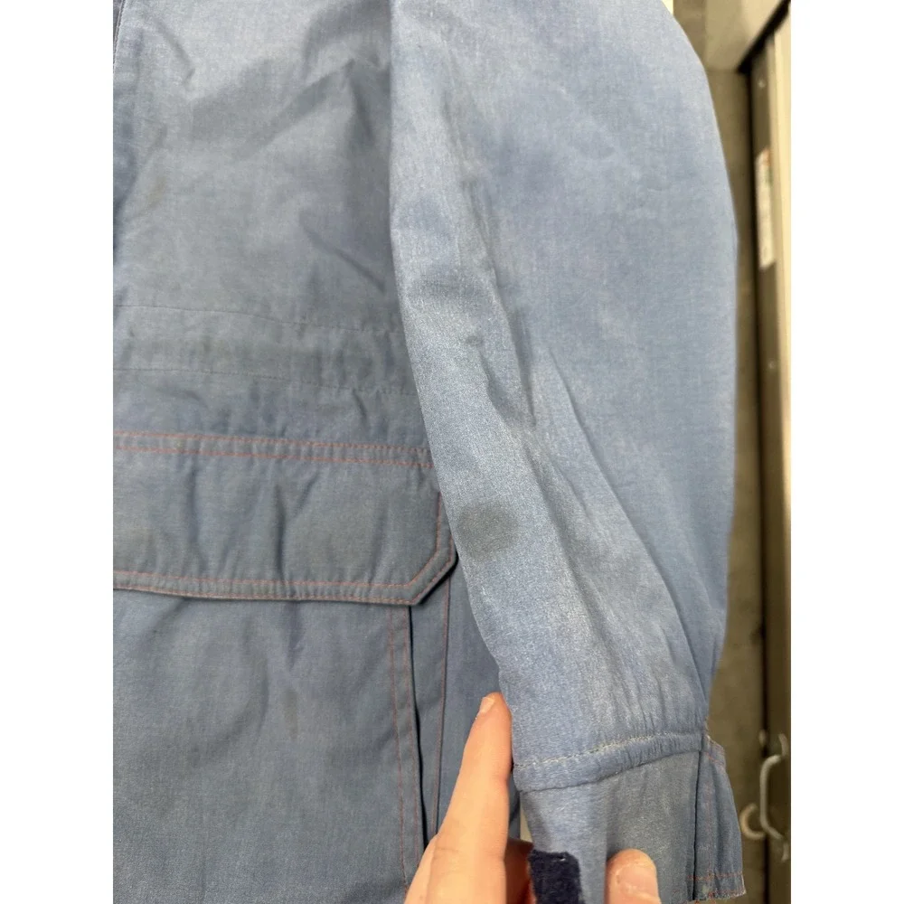 Vintage Sears Fieldmaster Work Jacket Blue Orange Lined Chest Pockets Snap Men L
